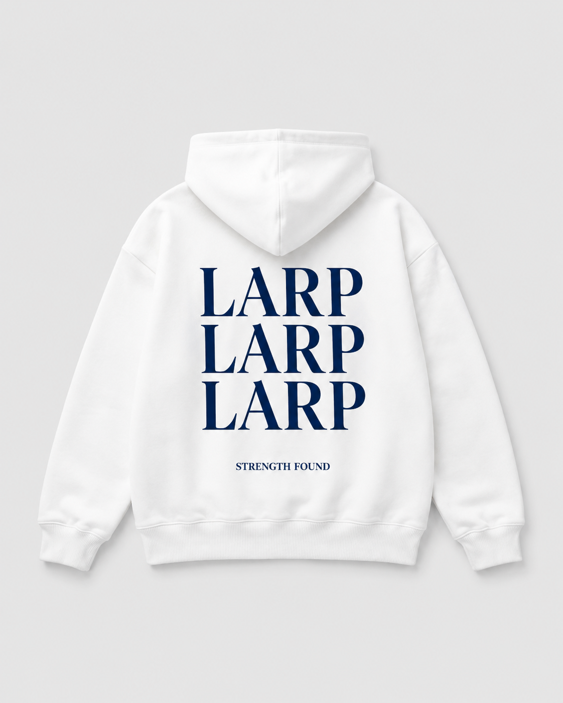 LARP Angel Hoodie — White · Navy back view