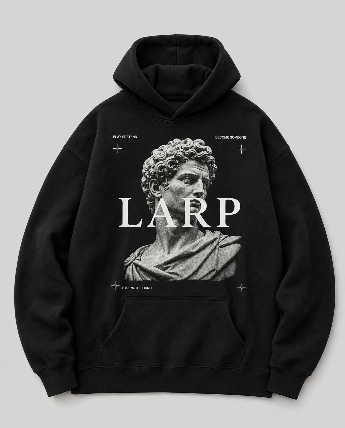 LARP Statue Hoodie — Black · White — LARP Strength Found