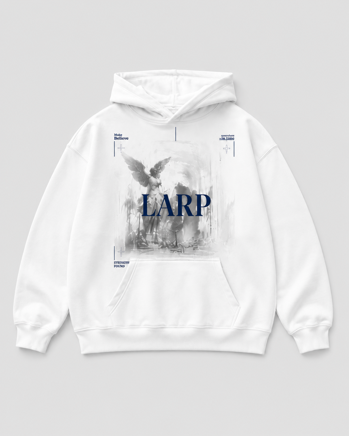 LARP Angel Hoodie — White · Navy — LARP Strength Found